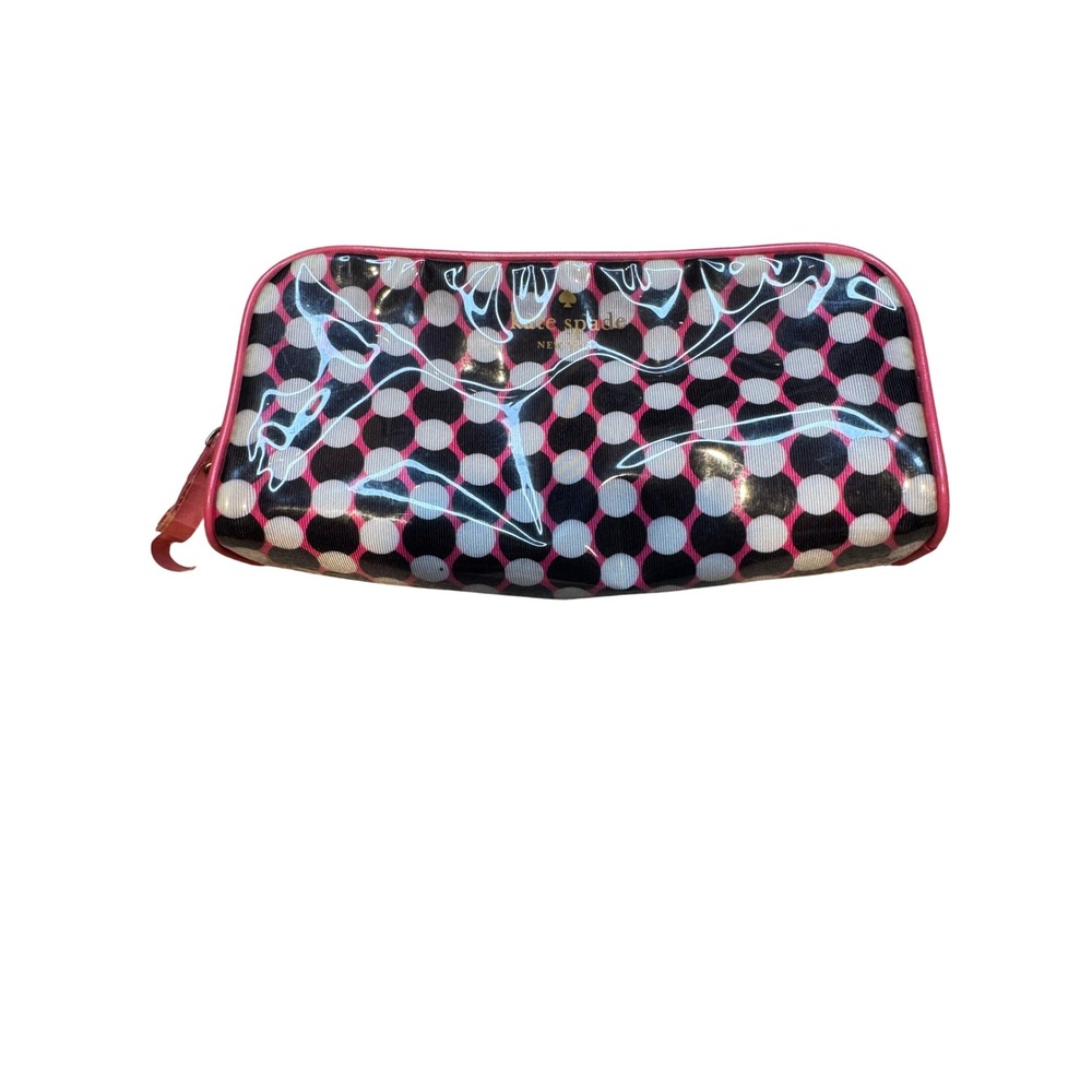 Kate Spade New York Polka Dot Cosmetic Bag Pink Black White Vinyl Makeup Pouch